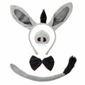 JIALWEN Donkey Costume Set Ears Nose Tail Bowtie Animal Kit Gray One Size by Deal US