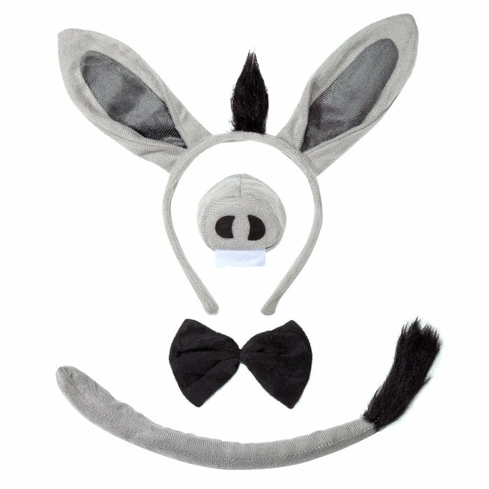 JIALWEN Donkey Costume Set Ears Nose Tail Bowtie Animal Kit Gray One Size by Deal US