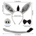 JIALWEN Donkey Costume Set Ears Nose Tail Bowtie Animal Kit Gray One Size by Deal US