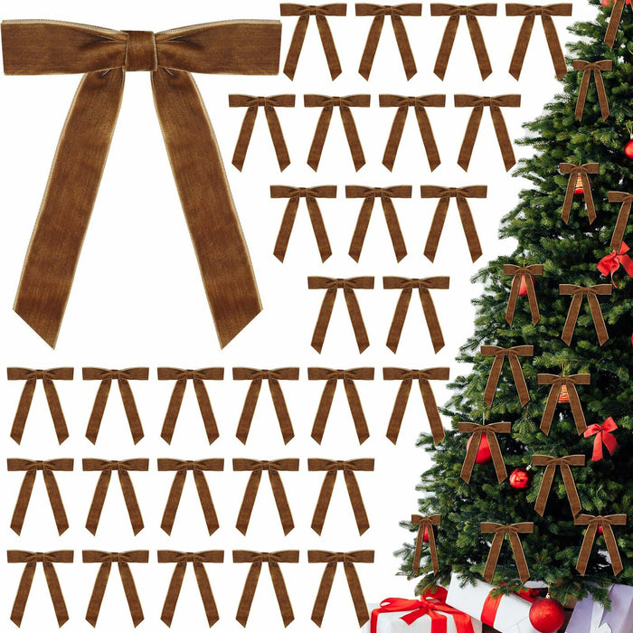 BeapTcely 30 Pcs Velvet Christmas Wreath Bows 5x7in Camel 1" Width by Deal US