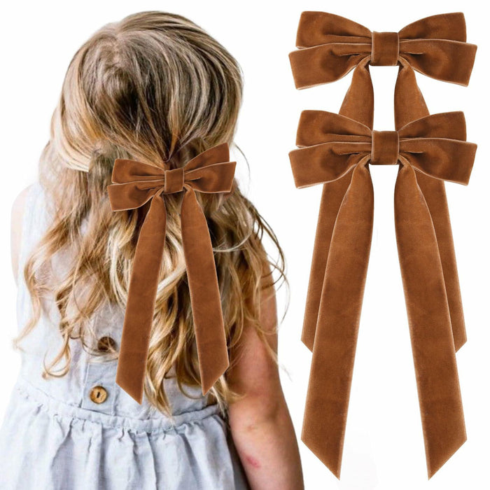 Aileam 2PCS Brown Velvet Hair Bows Large Fall Alligator Clips by Deal US
