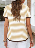 KISSMODA Womens Casual Striped Color Block T Shirt A Khaki Size L by Deal US