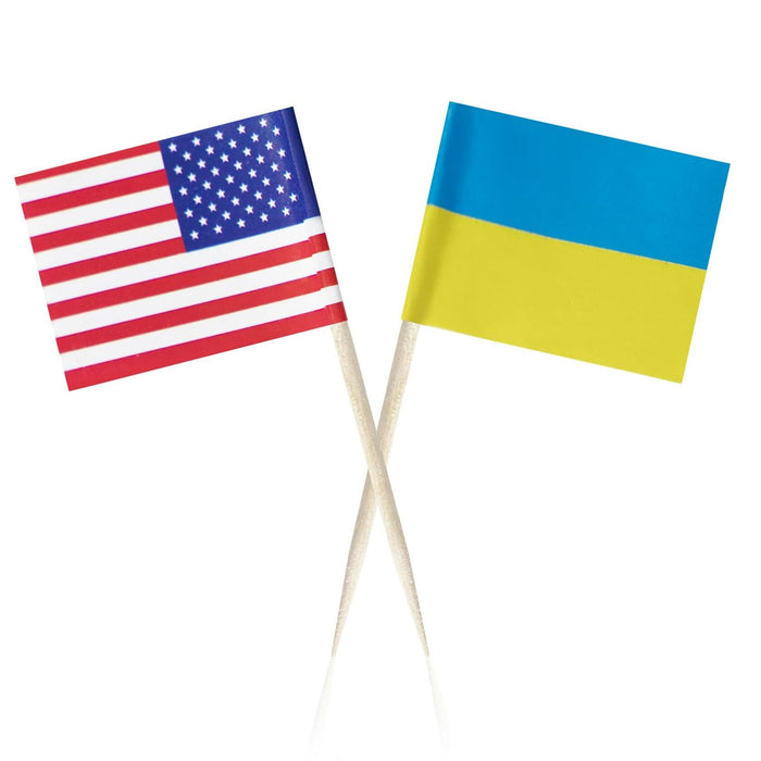 Foocal Cake Topper Flags Ukraine US Paper 1.3x1in 200pcs with Toothpicks by Deal US