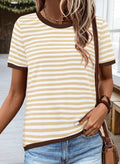 KISSMODA Womens Casual Striped Color Block T Shirt A Khaki Size L by Deal US