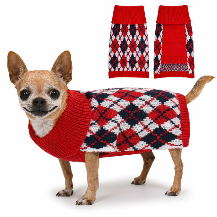 KCFESTIHUE Dog Sweater Plaid Knit Turtleneck Pullover Winter Red Blue S by Deal US