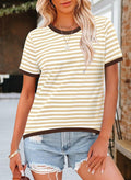 KISSMODA Womens Casual Striped Color Block T Shirt A Khaki Size L by Deal US