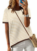 KISSMODA Womens Casual Striped Color Block T Shirt A Khaki Size L by Deal US