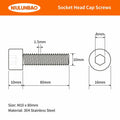 NIULUNBAO M10-1.5x80mm Hex Socket Head Cap Screw 304 Stainless Steel 6PCS Silver by Deal US
