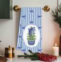 BNHJKFQZ Christmas Kitchen Towels Blue Stripes & Wreath 16x24 Set of 2 by Deal US
