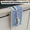 BNHJKFQZ Christmas Kitchen Towels Blue Stripes & Wreath 16x24 Set of 2 by Deal US