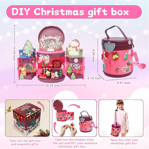 DZLHQON 2025 Kids DIY Christmas Organizer Bucket Pink Stickers Mini Toys by Deal US