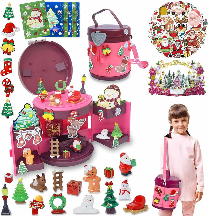 DZLHQON 2025 Kids DIY Christmas Organizer Bucket Pink Stickers Mini Toys by Deal US