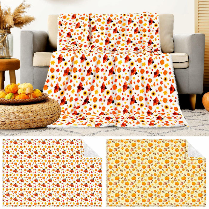 Fanfanwin 2 Pc Pumpkin Flannel Sherpa Throw Blanket 51x59 Multicolor Fall by Deal US