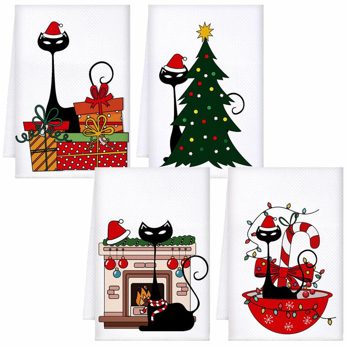 Tudomro Christmas Black Cat Kitchen Towels 16x24 4 Pcs Soft Absorbent by Deal US
