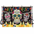 AIBIIN Day of The Dead Backdrop 7x5ft Red Black Mexican Sugar Skull by Deal US