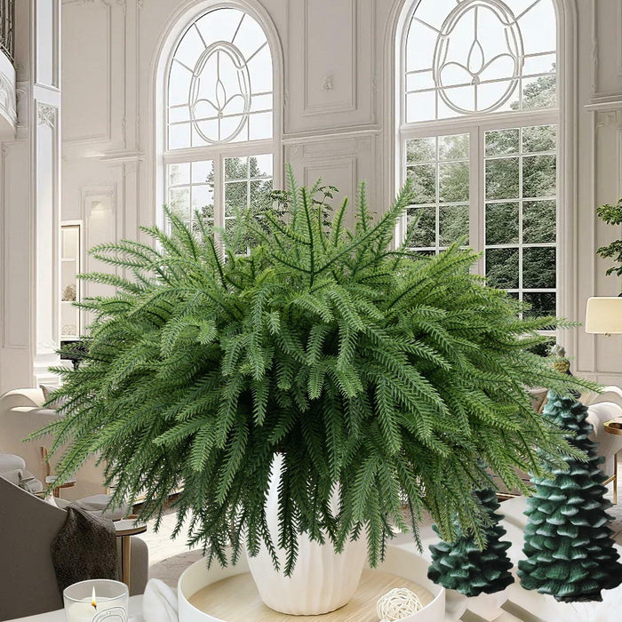 Dushle Norfolk Pine Branches 18in Artificial Greenery Stems 6 Count Green by Deal US