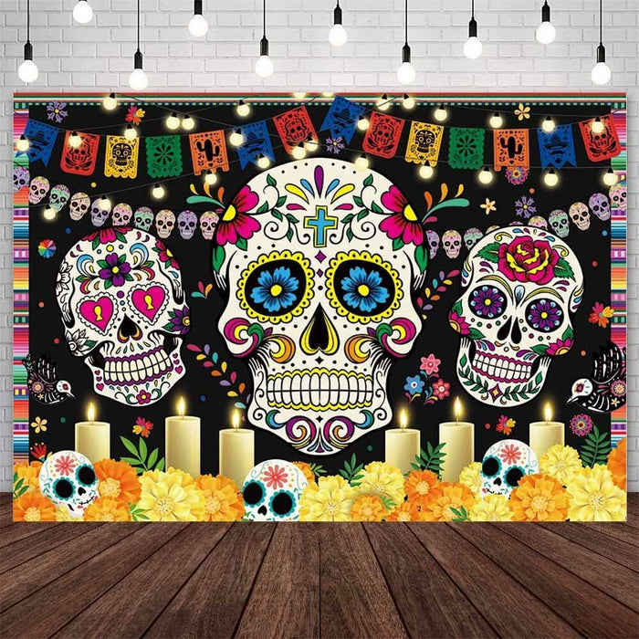AIBIIN Day of The Dead Backdrop 7x5ft Red Black Mexican Sugar Skull by Deal US