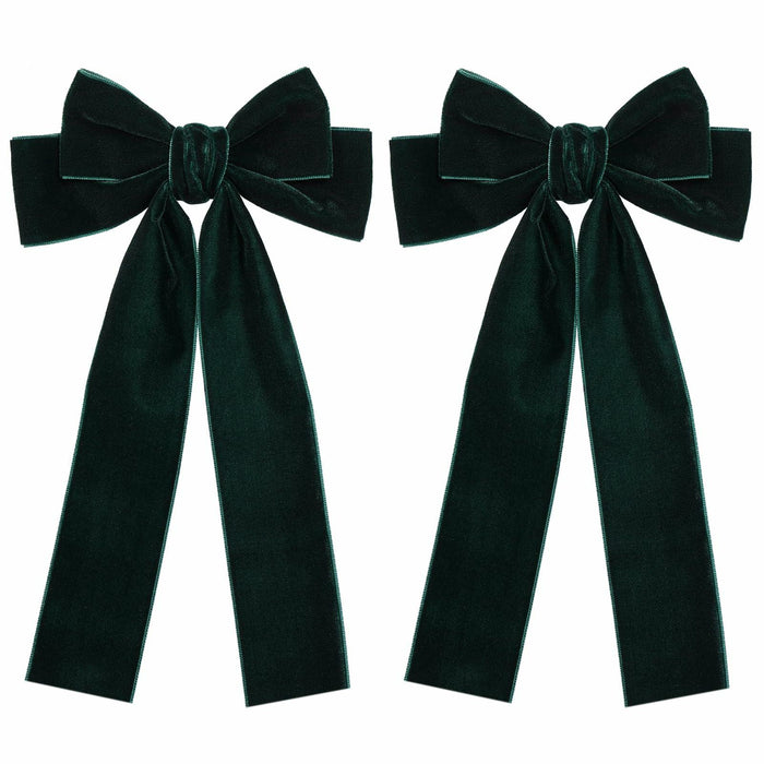 Miroksh Velvet Ribbon Hair Bows Clips Dark Green 2pcs 5.5 Inch by Deal US