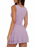 OKIFOIR Women's Ruffle Hem Mini Dress Square Neck Sleeveless Light Purple Size M by Deal US