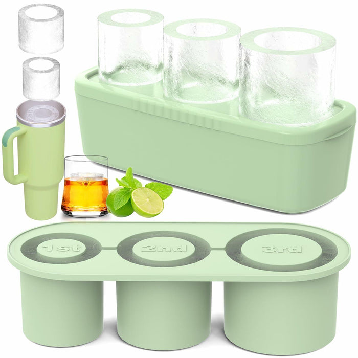 Ukulork Silicone Ice Cube Tray 3 Pcs Green Cylinder Mold 40Oz with Lid by Deal US