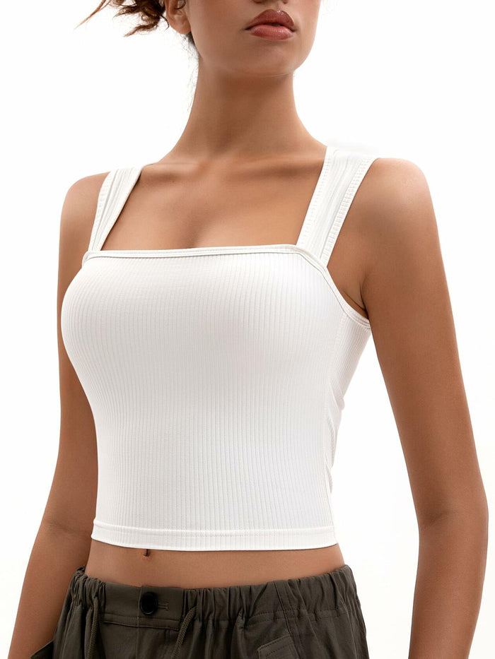 MOSSROZZ Crop Tank Top White Ribbed Athletic Slim Fit Sleeveless Size XS by Deal US