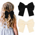 Aileam 2PCS Velvet Hair Bows Ribbon Clips Black Beige Alligator Clips by Deal US