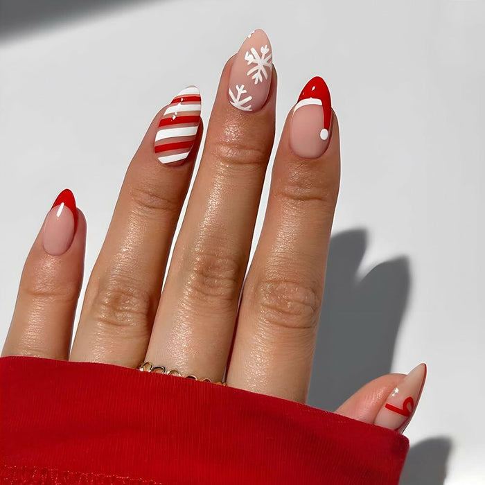 TANYOOTO Christmas Press On Nails Medium Almond Multicolor Snowflakes Bow by Deal US