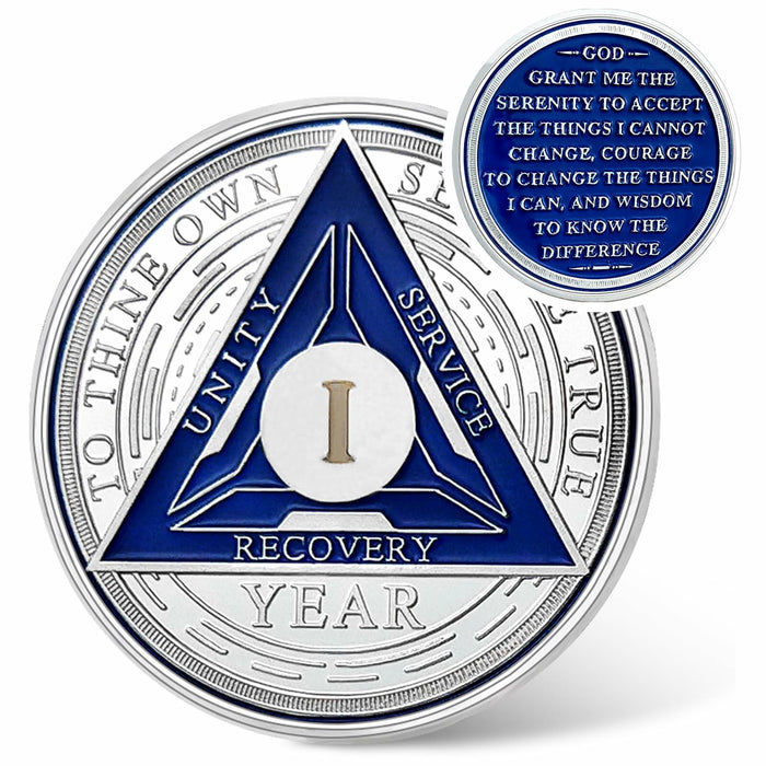 Recovery Triangle Sobriety Coin Silver Roman Numeral Size 1-40 NA AA by Deal US