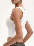 MOSSROZZ Crop Tank Top White Ribbed Athletic Slim Fit Sleeveless Size XS by Deal US
