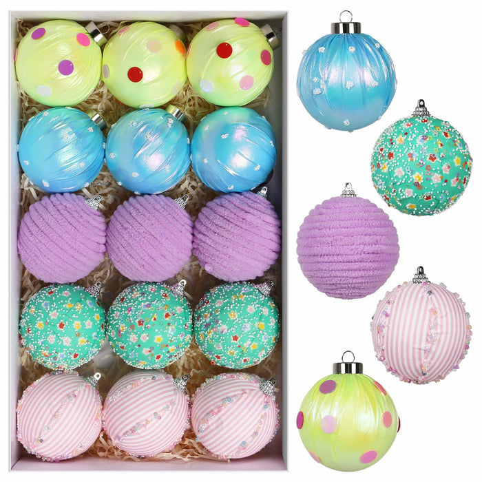 SY Super Bang 15PCS Christmas Ornaments Set 8CM Macaroon Colorful Plastic by Deal US
