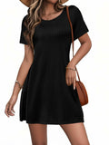 Anbech Black Mini Dress Casual Short Sleeve Sundress with Pockets Size XXL by Deal US