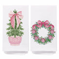 SPBL&L Chinoiserie Christmas Kitchen Towels Pink Bow Tree 16x24 Set of 2 by Deal US