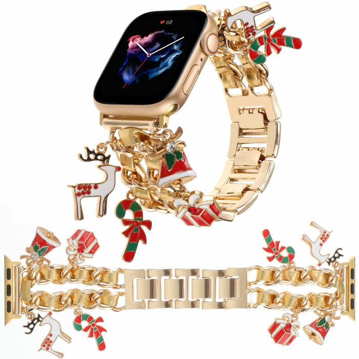REALSIGN Metal Apple Watch Band Cuban Chain Christmas Bell Gold 42-45mm by Deal US