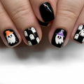 YEFIUO Halloween Press On Nails 24 Pcs Short Square Black Skull Flowers by Deal US