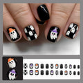YEFIUO Halloween Press On Nails 24 Pcs Short Square Black Skull Flowers by Deal US