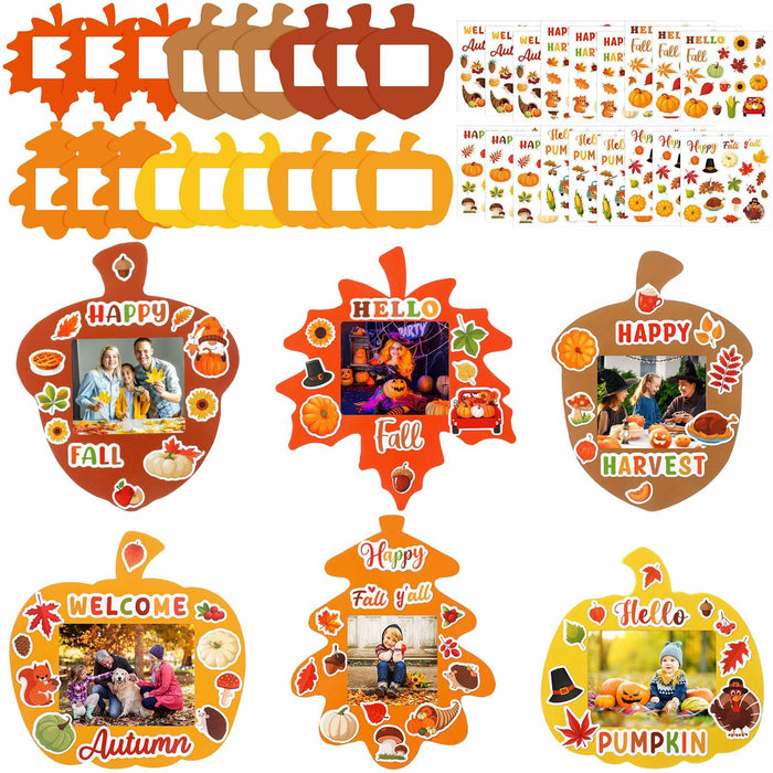 Memorywuu 36 Sets Thanksgiving DIY Crafts Kit Fall Photo Frames Pumpkin Leaf by Deal US