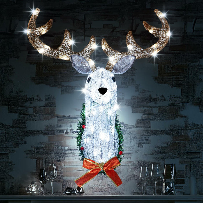 Hourleey 32" Lighted Christmas Reindeer Head Wall Decor Battery Operated White by Deal US