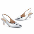 Elisabet Tang Women's Slingback Kitten Heels Silver Patent Size 7 by Deal US