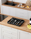 Kitsure Adjustable Cutlery Drawer Organizer Kitchen Tray Black by Deal US