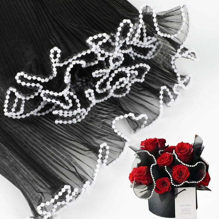 CCINEE 4.37 Yards Black Pearl Wrinkled Flower Wrapping Mesh Paper Wedding by Deal US