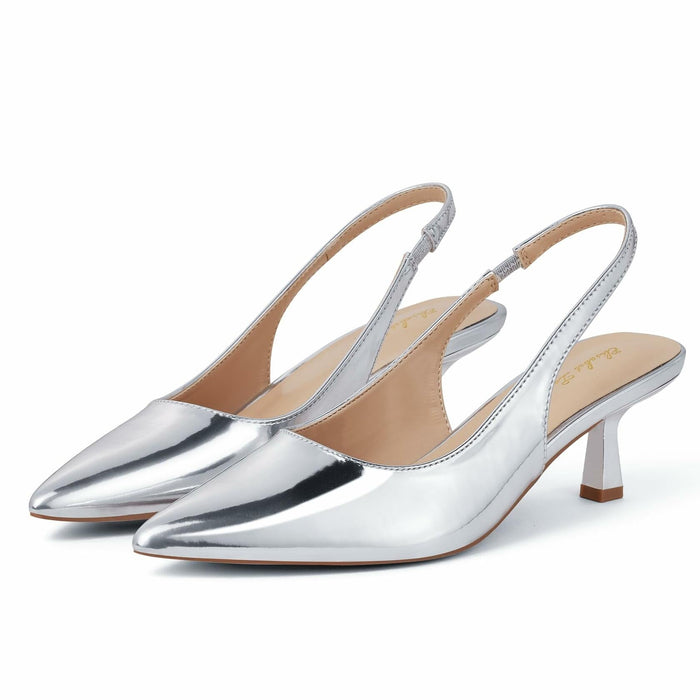 Elisabet Tang Women's Slingback Kitten Heels Silver Patent Size 7 by Deal US