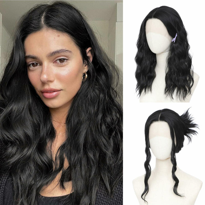 BUPPLER 18 Inch Medium Wavy Synthetic Wig Middle Part Light Brown by Deal US