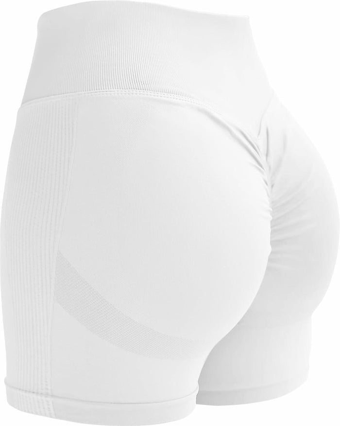 CHAMSHINE High Waisted Tummy Control Butt Lifting Workout Shorts White Size M by Deal US