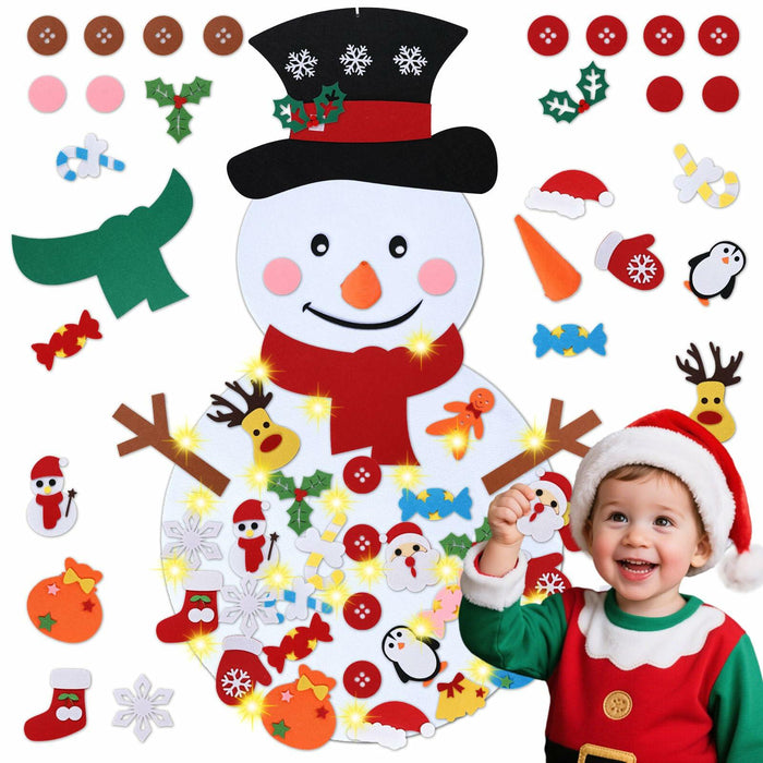 PEACELOVER DIY Felt Christmas Snowman Game Set 3.2ft White 36 Ornaments by Deal US