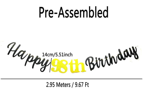 SPRICEMQC Happy 98th Birthday Banner Decoration Black Pre-Strung Paper by Deal US