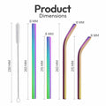 Reusable Stainless Steel Drinking Straws Rainbow 10.5" & 8.5" with Tips Case by Deal US