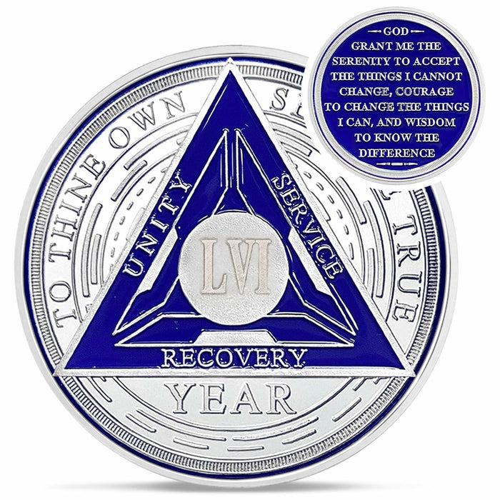 Recovery Triangle 56 Year Sobriety Coin Silver NA AA Medallion by Deal US