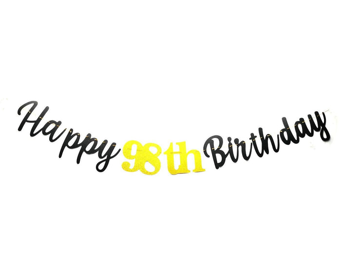 SPRICEMQC Happy 98th Birthday Banner Decoration Black Pre-Strung Paper by Deal US