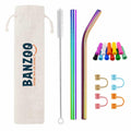 Reusable Stainless Steel Drinking Straws Rainbow 10.5" & 8.5" with Tips Case by Deal US