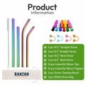 Reusable Stainless Steel Drinking Straws Rainbow 10.5" & 8.5" with Tips Case by Deal US
